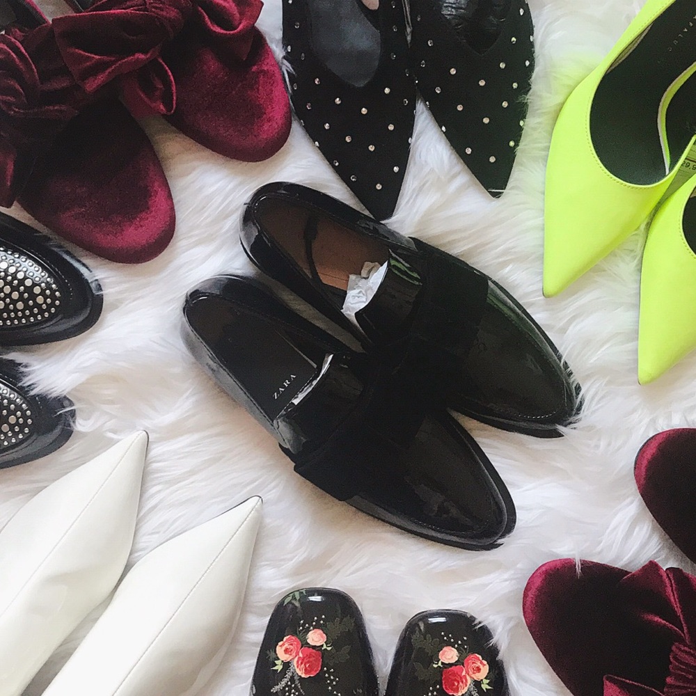 NWT Zara Faux Patent Leather Velvet Bow Loafers - Picture 6 of 7